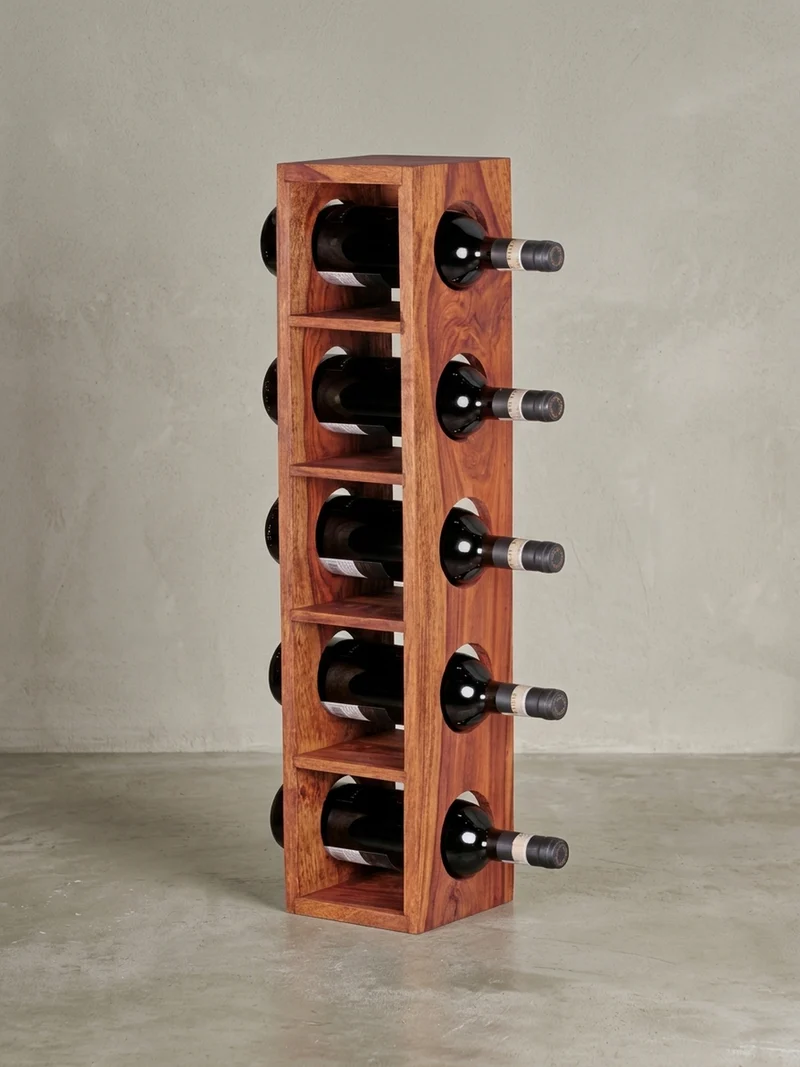 Weinregal Massivholz mit 5 Fächern Wandmontage Edelholz-Optik