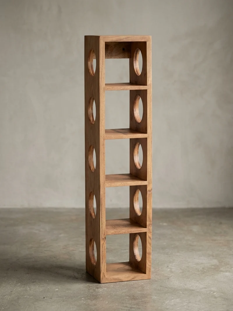 Weinregal Massivholz mit 5 Fächern Wandmontage Edelholz-Optik