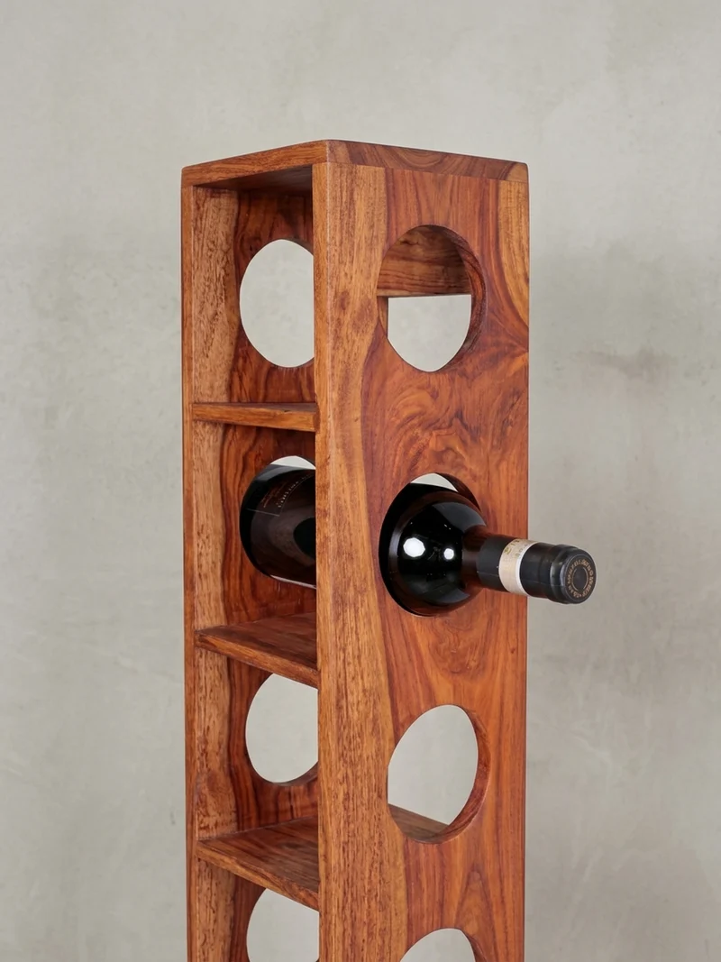 Weinregal Massivholz mit 5 Fächern Wandmontage Edelholz-Optik