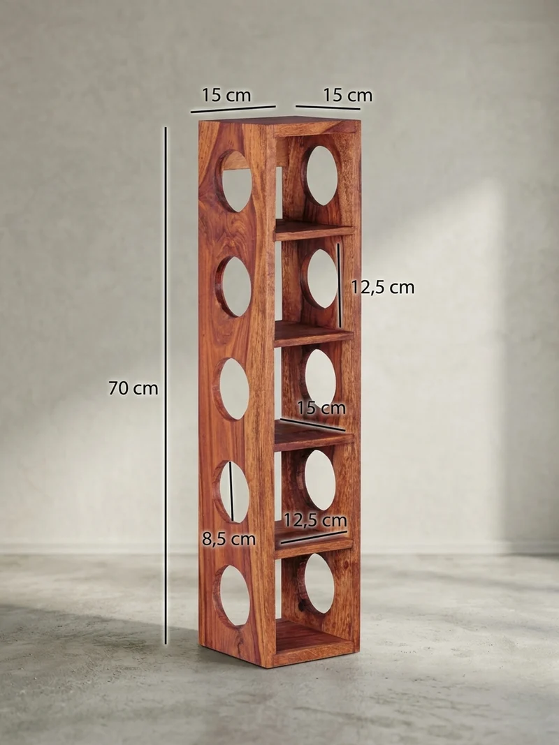 Weinregal Massivholz mit 5 Fächern Wandmontage Edelholz-Optik