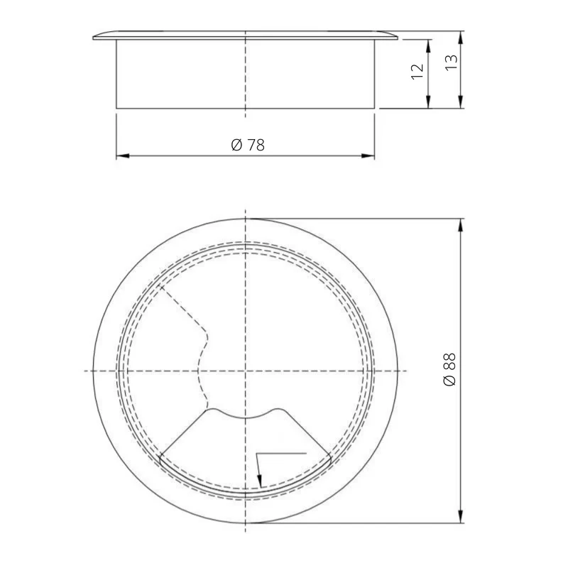 Metall-Kabeldurchführung mit Gummiloch - Satin Ø80mm