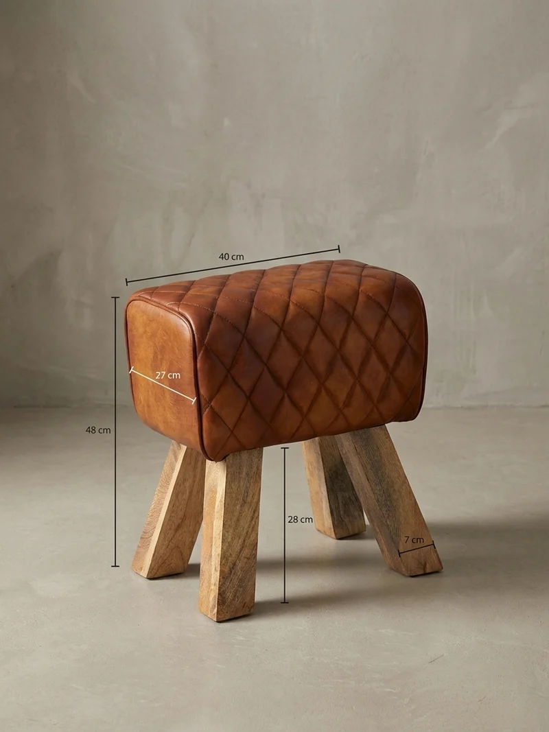 Sitzhocker – Echtleder, Rautenmuster, robust