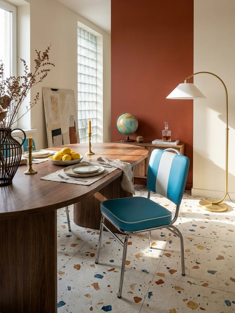 Esszimmerstuhl Kunstleder mit Metallgestell Retro 50er Jahre gepolstert