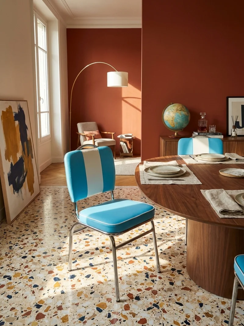 Esszimmerstuhl Kunstleder mit Metallgestell Retro 50er Jahre gepolstert