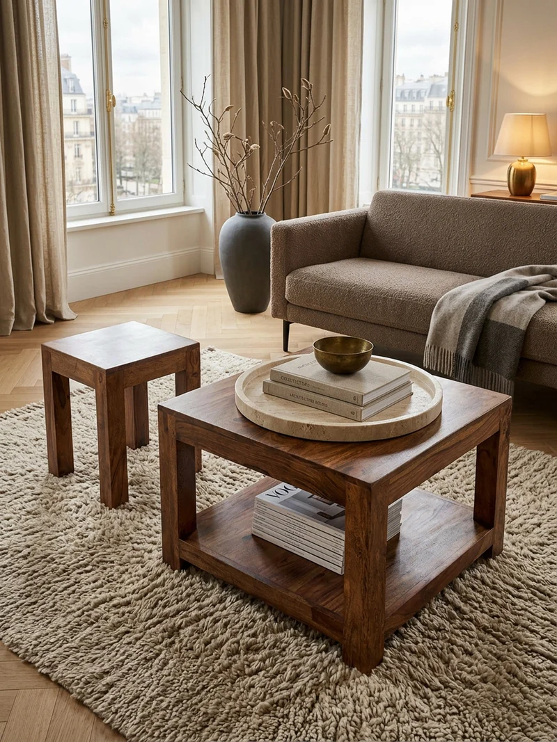 Couchtisch Massivholz im Landhausstil mit Ablagefach und pflegeleichter Oberfläche