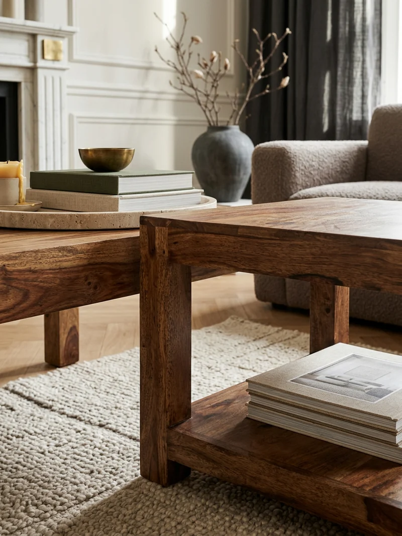 Couchtisch Massivholz im Landhausstil mit Ablagefach und pflegeleichter Oberfläche
