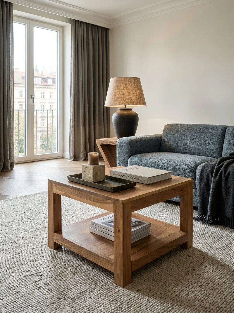 Couchtisch Massivholz im Landhausstil mit Ablagefach und pflegeleichter Oberfläche