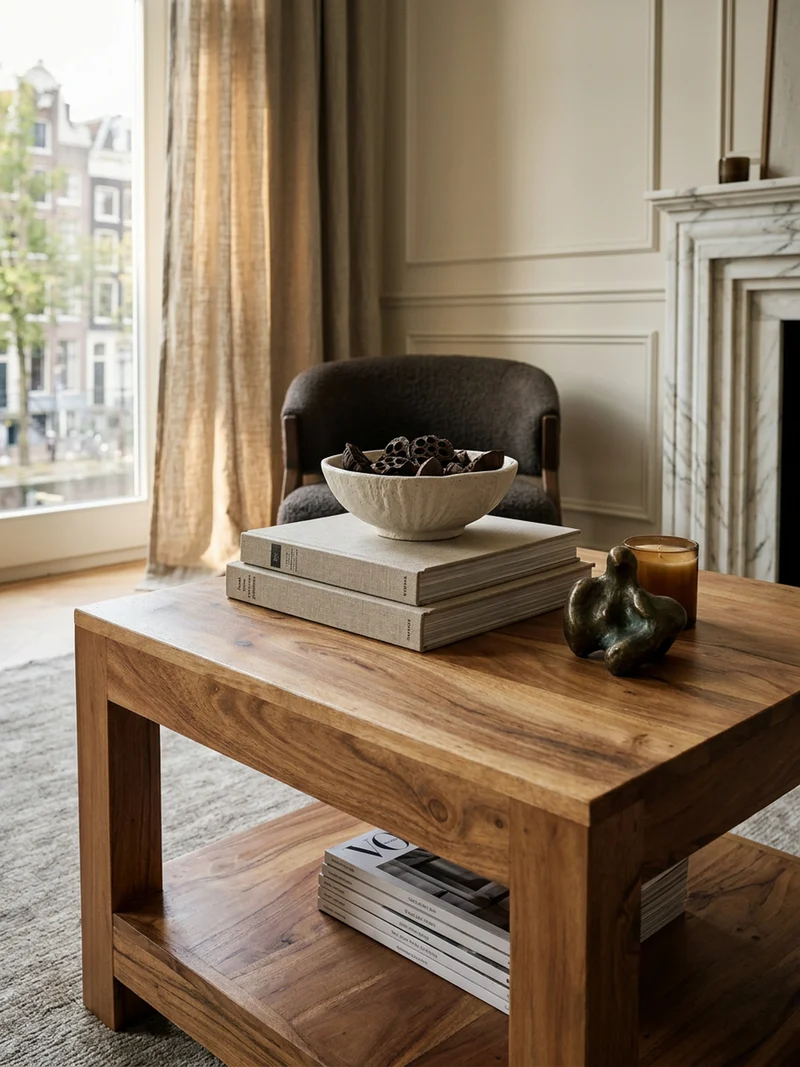 Couchtisch Massivholz im Landhausstil mit Ablagefach und pflegeleichter Oberfläche