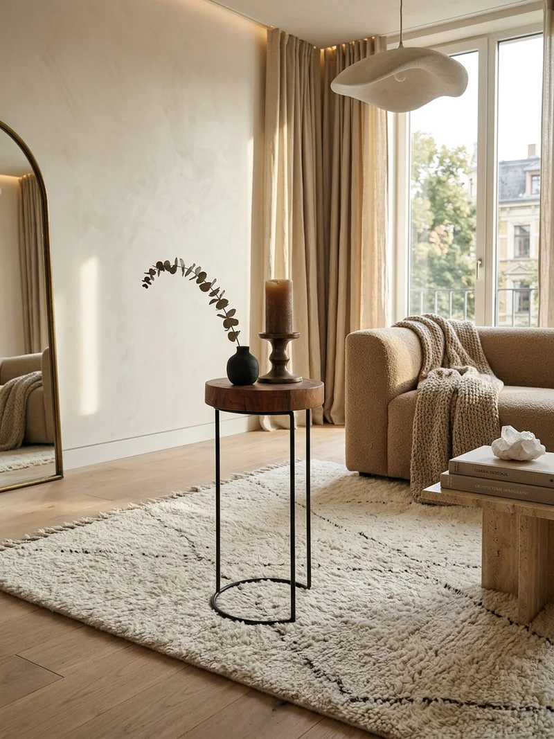 Beistelltisch Massivholz Metallgestell Baumstammplatte Landhausstil