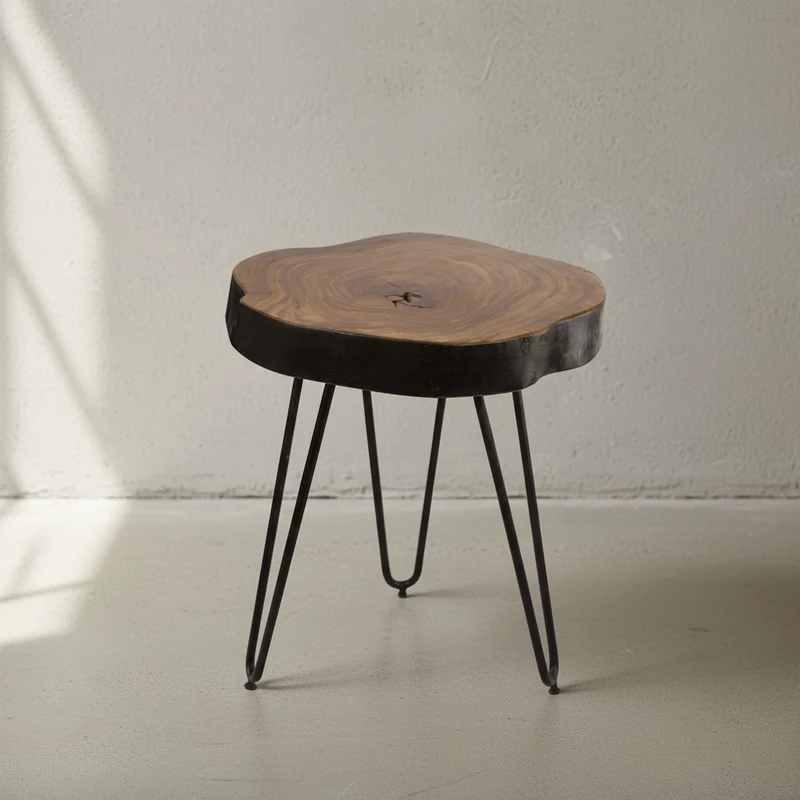 Beistelltisch Massivholz Metallbeine Baumstammoptik