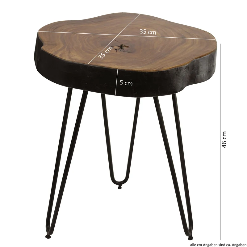 Beistelltisch Massivholz Metallbeine Baumstammoptik