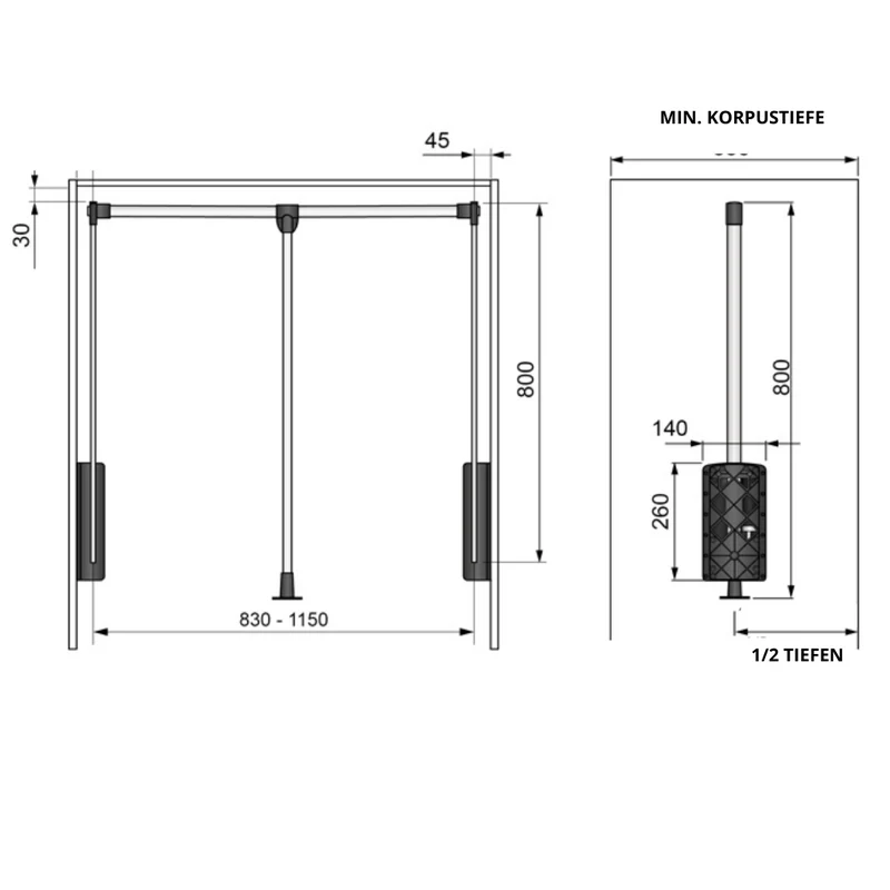 Kleiderlift 830-1150mm - Chrom/Weiß