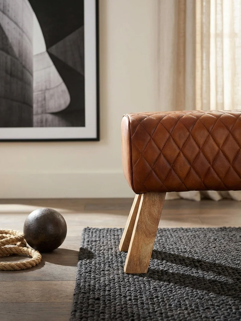 Sitzbank – Leder/Mango Massivholz, ohne Lehne