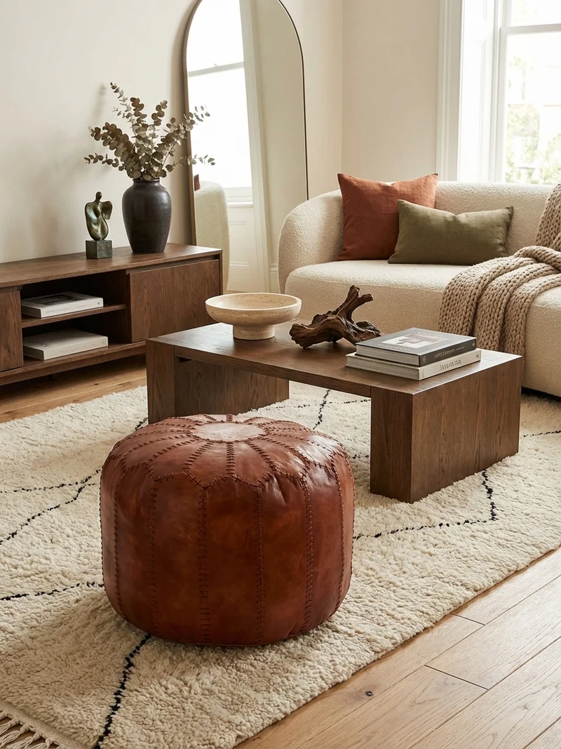 Sitzhocker – Echtleder Braun, orientalisches Design