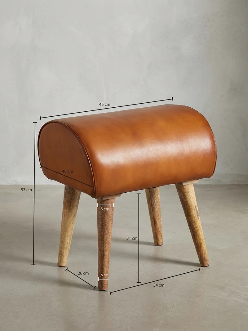 Sitzhocker – Echtleder/Massivholz, 45x53x40 cm, 120 kg Belastbarkeit