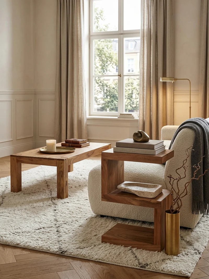 Beistelltisch Massivholz S-Form Handgefertigt