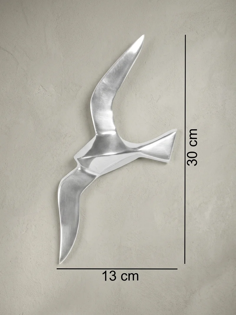 Wanddeko Möwe Aluminium silberfarben poliert 30 cm mit Wandhalterung
