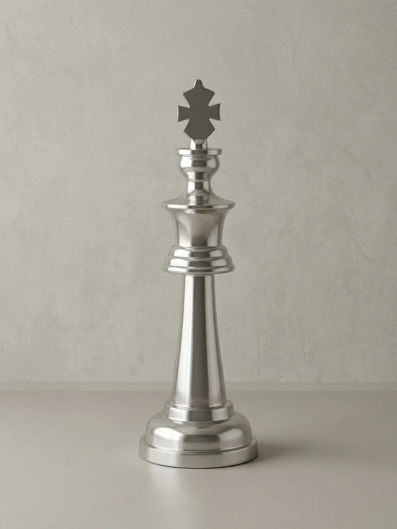 Dekofigur Schachfigur Aluminium poliert 70 cm Silber