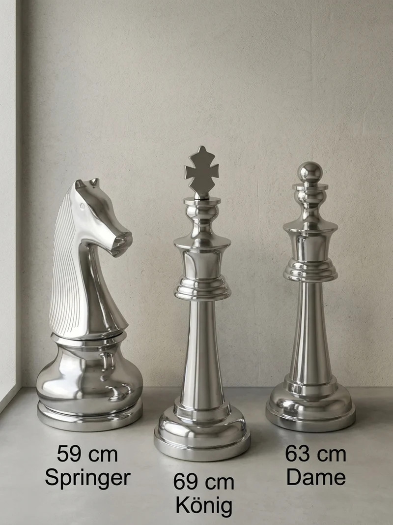 Dekofigur Schachfigur Aluminium poliert 70 cm Silber
