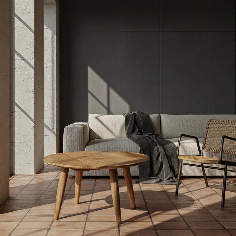 Couchtisch Rund Akazie Massivholz 75cm - Stabile Holzbeine, Pflegeleicht, Handgefertigt