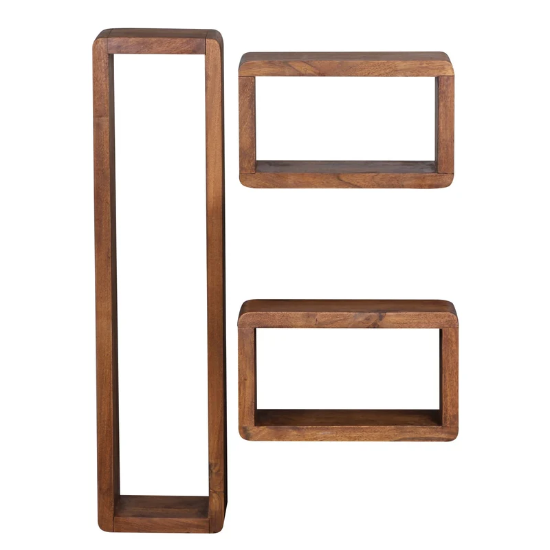 Wandregal Set CUBES Massivholz Abgerundete Ecken