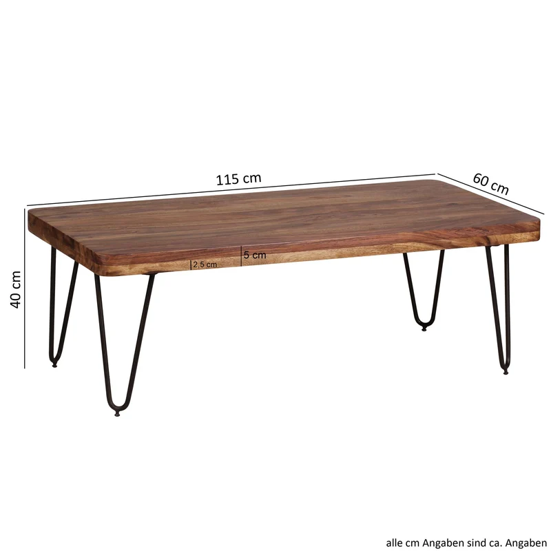 Couchtisch aus Massivholz mit Metallbeinen, handgefertigt, einzigartige Maserung