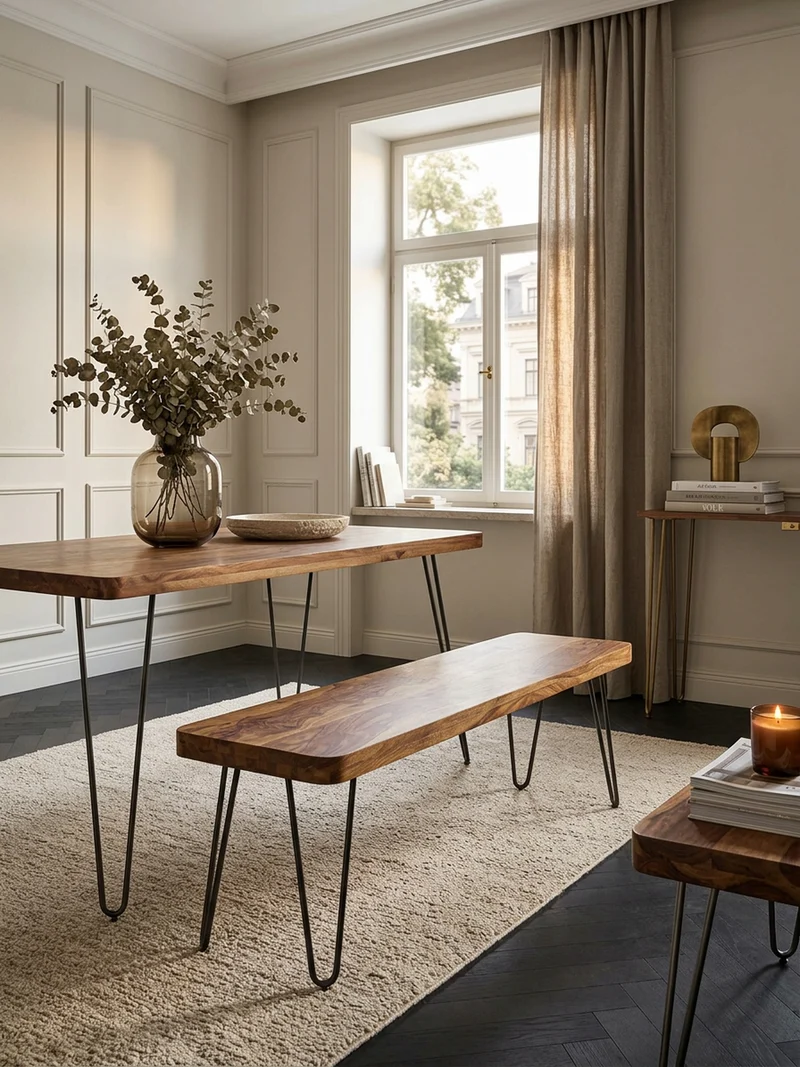 Sitzbank Massivholz Metallbeine Landhausstil