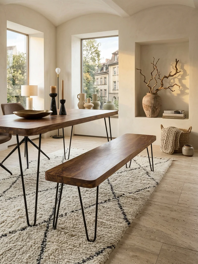 Sitzbank Massivholz Metallbeine Landhausstil