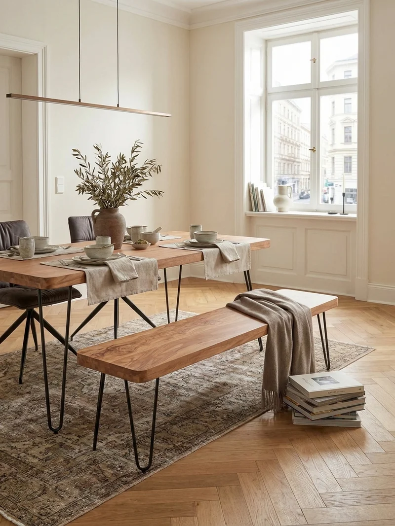 Sitzbank Massivholz Metallbeine Landhausstil