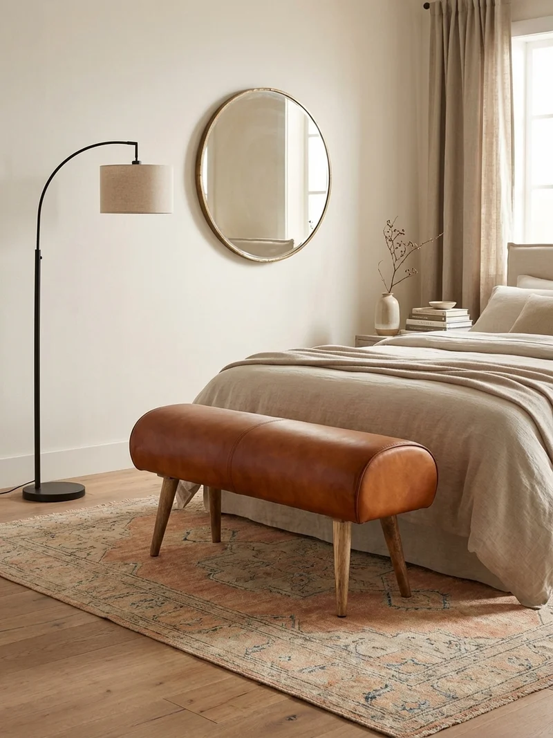 Sitzbank – Echtleder/Holz, 2 Personen, Modern