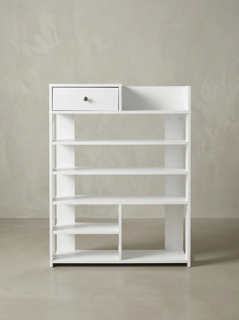 Schuhregal – Weiß, 75x92,5x24 cm, 7 Fächer, mit Schublade, kompakt