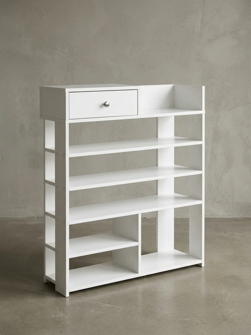 Schuhregal – Weiß, 75x92,5x24 cm, 7 Fächer, mit Schublade, kompakt