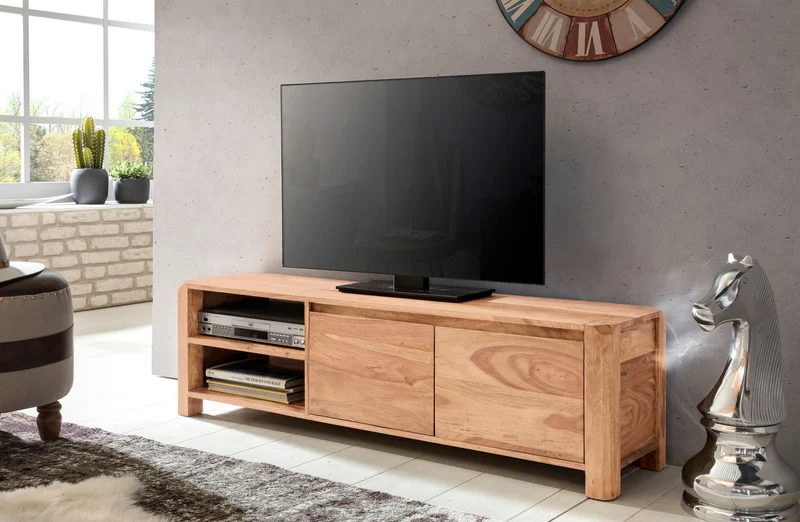 TV-Lowboard Massivholz, 4 Füße, viel Stauraum