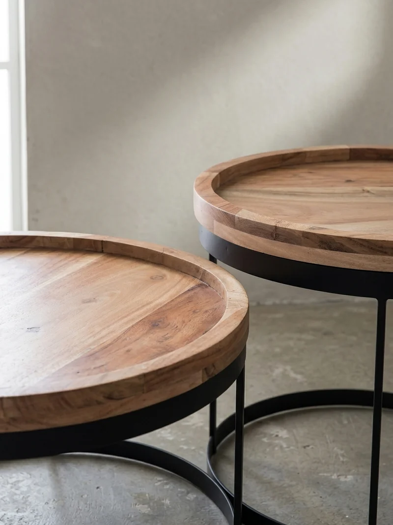 Beistelltisch 2er Set Massivholz Metallgestell Rund