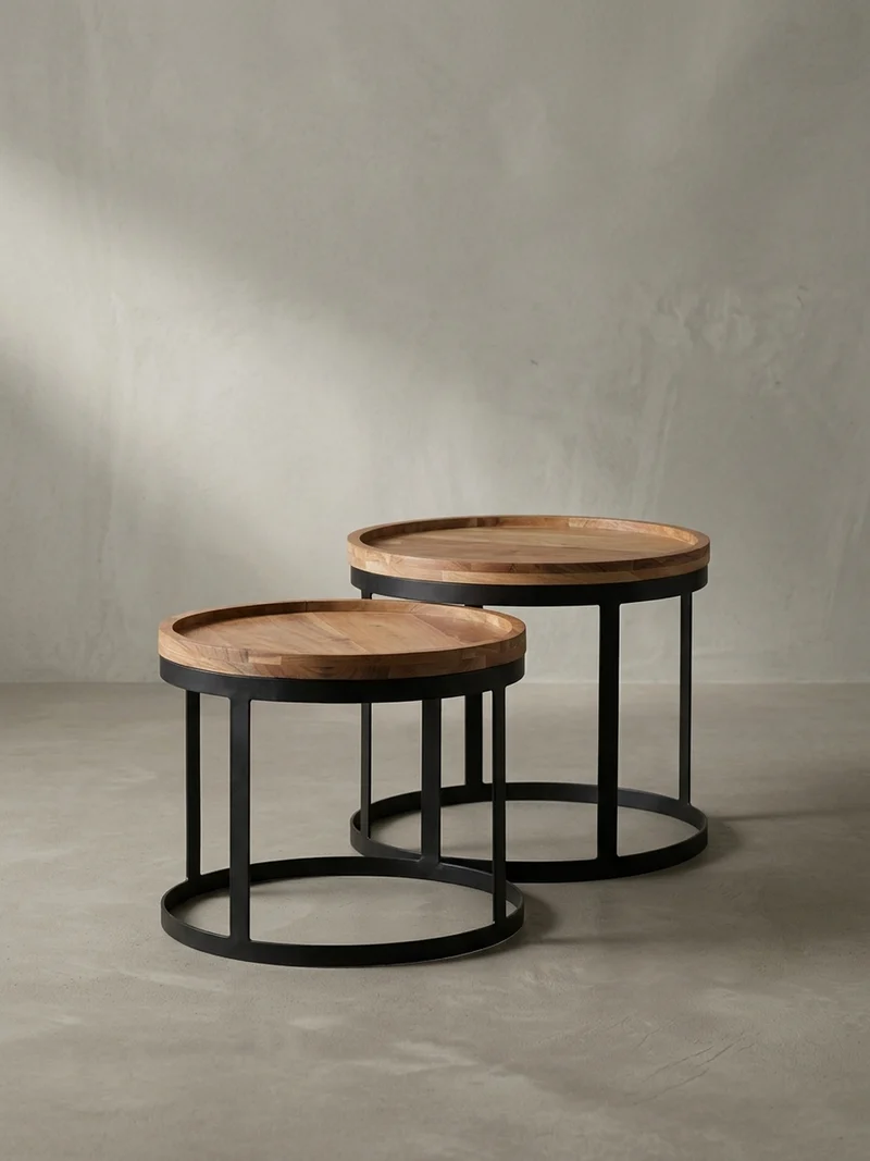 Beistelltisch 2er Set Massivholz Metallgestell Rund