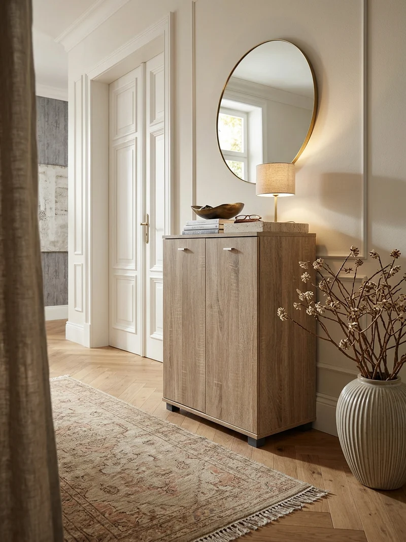 Schuhschrank Holz mit 2 Türen und 3 Einlegeböden
