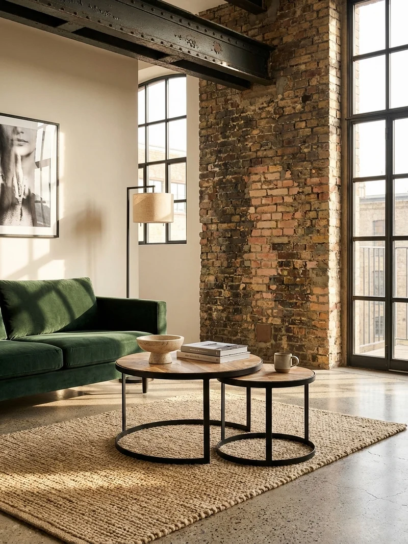 Couchtisch 2er Set Massivholz Metall Platzsparend Handgefertigt