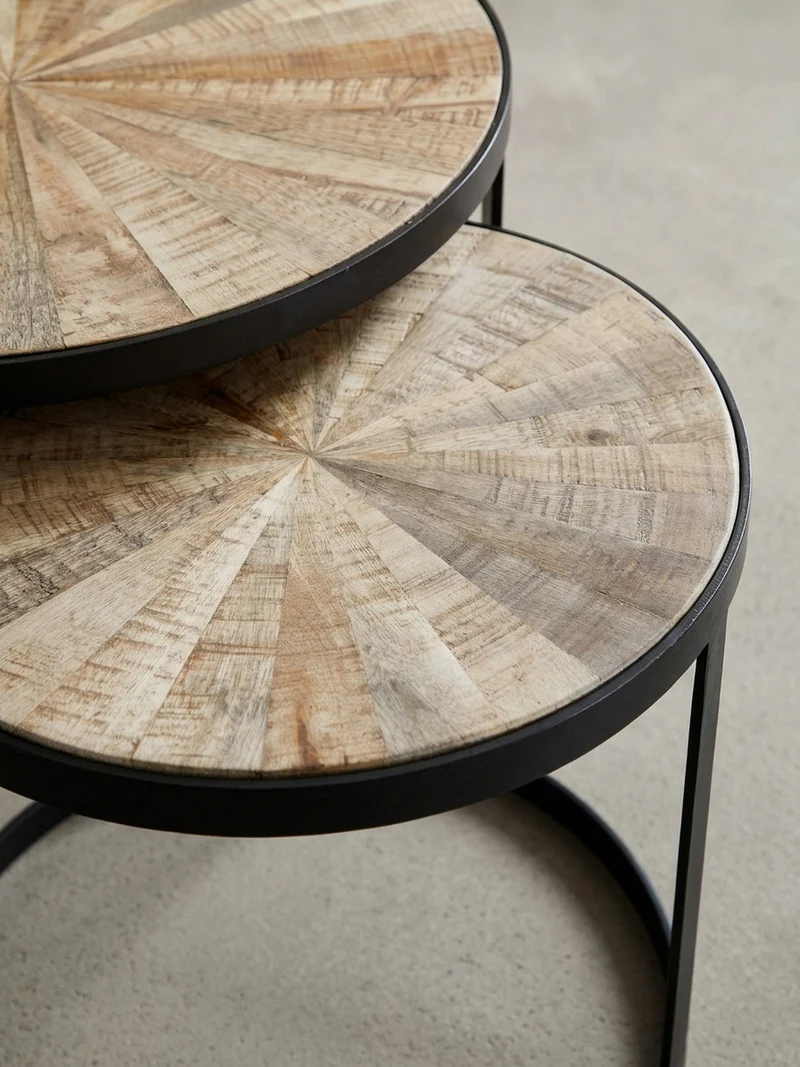 Couchtisch 2er Set Massivholz Metall Platzsparend Handgefertigt