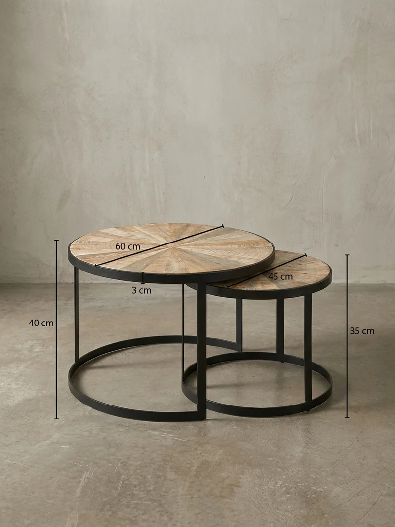 Couchtisch 2er Set Massivholz Metall Platzsparend Handgefertigt