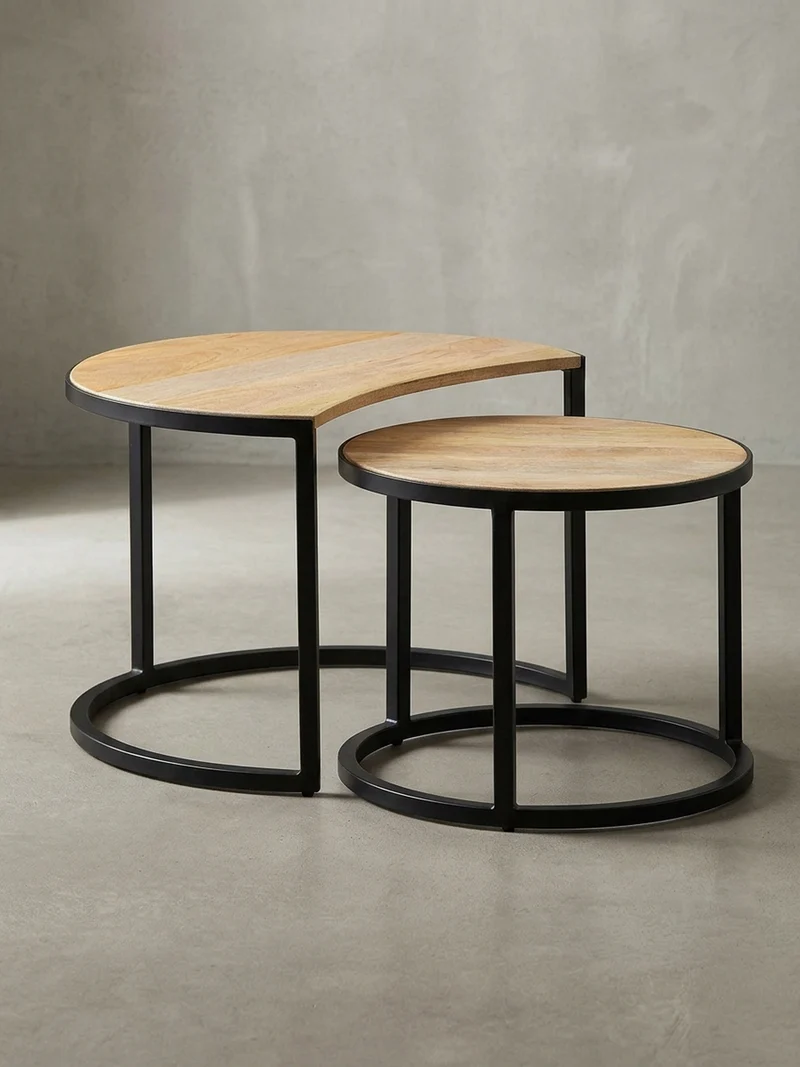 Couchtisch 2er Set Holz Metall Industrial Handgefertigt