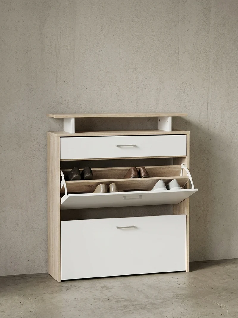 Schuhkipper – Sonoma Eiche, 4 Fächer, großzügige Ablage, MDF-Holz