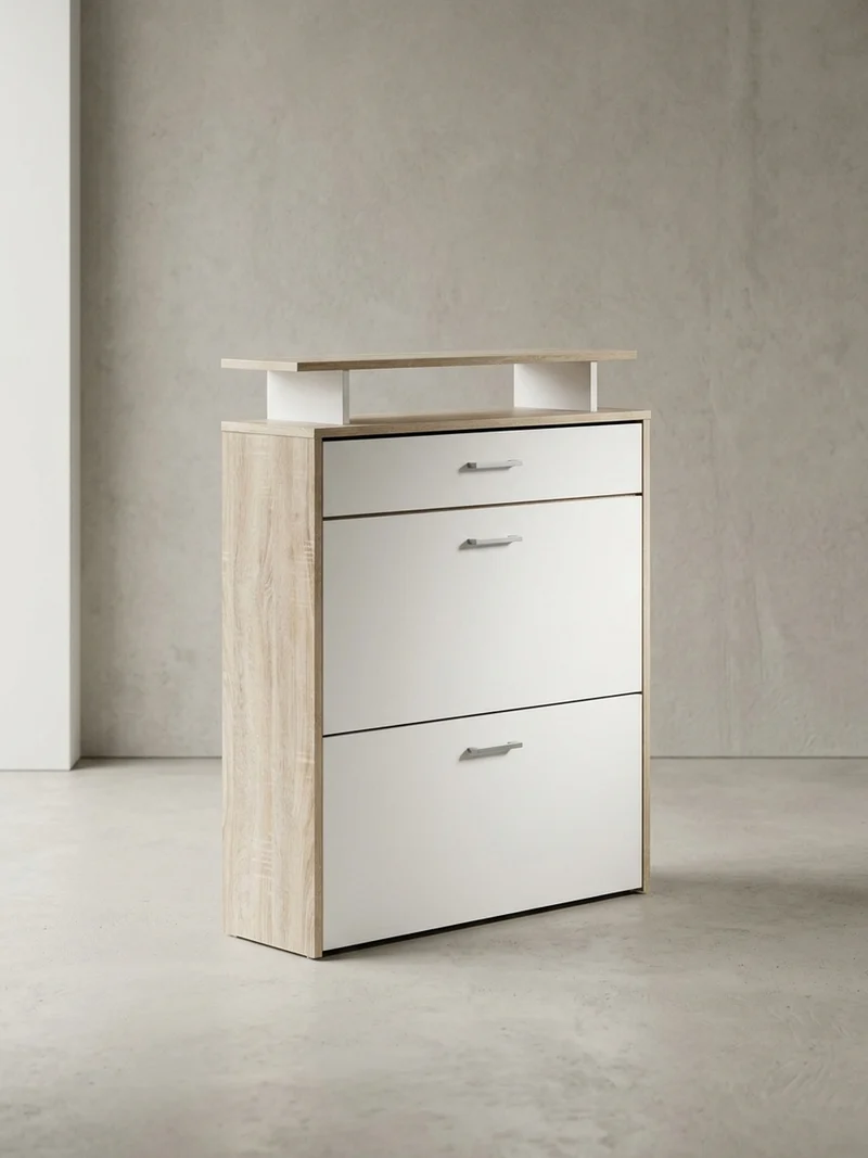 Schuhkipper – Sonoma Eiche, 4 Fächer, großzügige Ablage, MDF-Holz