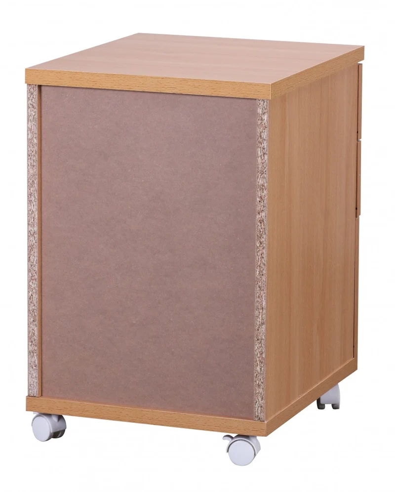 Rollcontainer – Buche, 60 cm hoch, 3 Schubladen, Aluminiumgriffe, Rollen