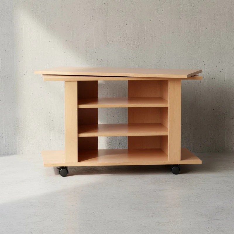 TV Board – Buchenholz drehbar rollbar 3 Ebenen