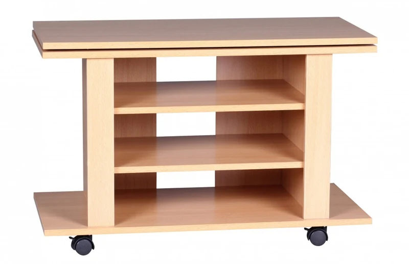 TV Board – Buchenholz drehbar rollbar 3 Ebenen