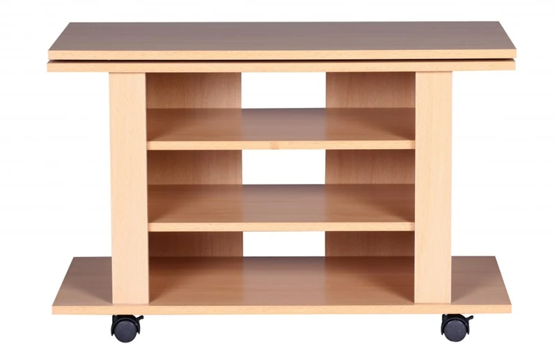 TV Board – Buchenholz drehbar rollbar 3 Ebenen