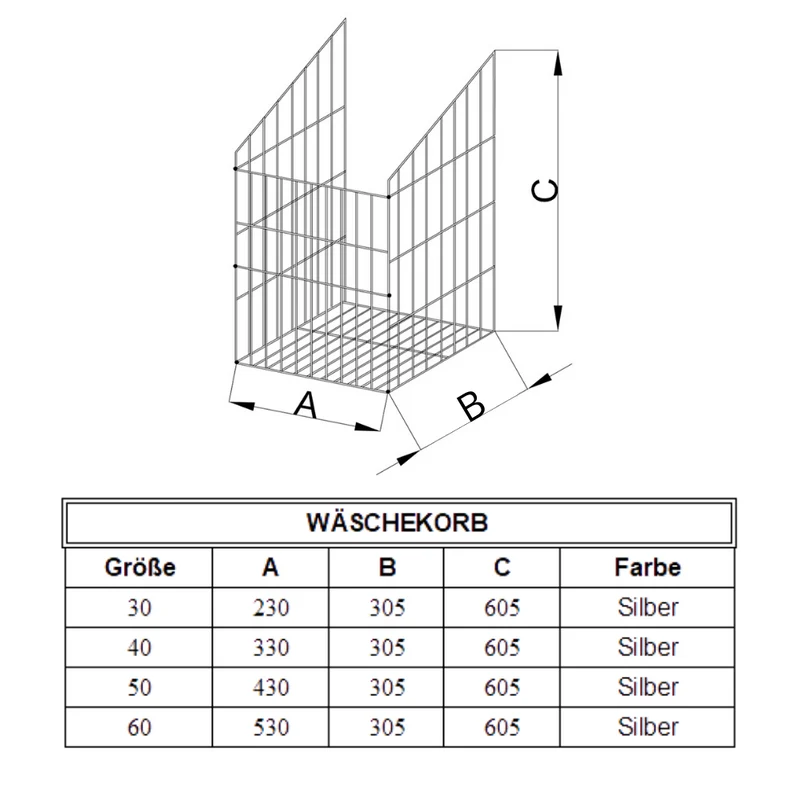 Faltbarer Wäschekorb 30cm - Chrom