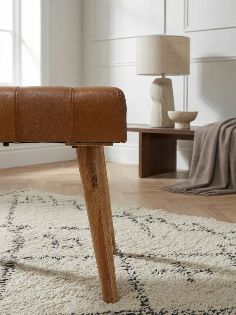 Sitzhocker – Echtleder/Naturholz, modern, 120 kg Belastbarkeit