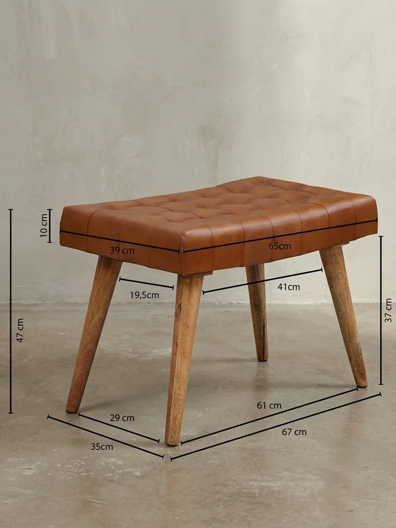 Sitzhocker – Echtleder/Naturholz, modern, 120 kg Belastbarkeit