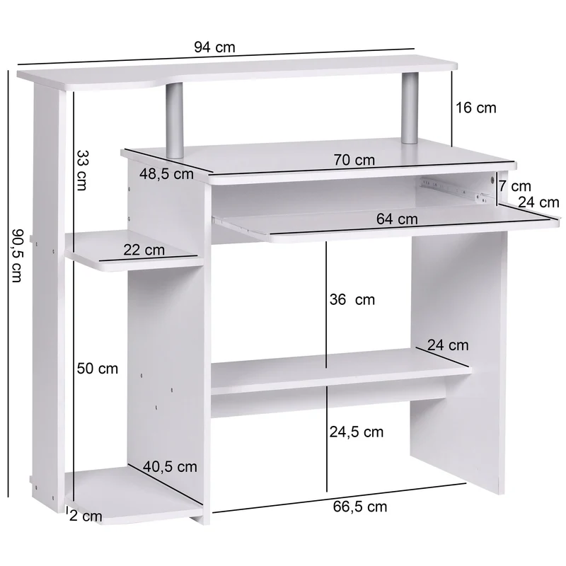 Schreibtisch – Weiß, Tastaturauszug, Stauraum, zeitloses Design